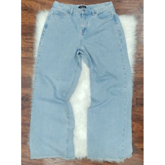 White Fox Light Blue Raw Hem Wide Leg Denim Jeans Size Medium - Picture 2 of 13